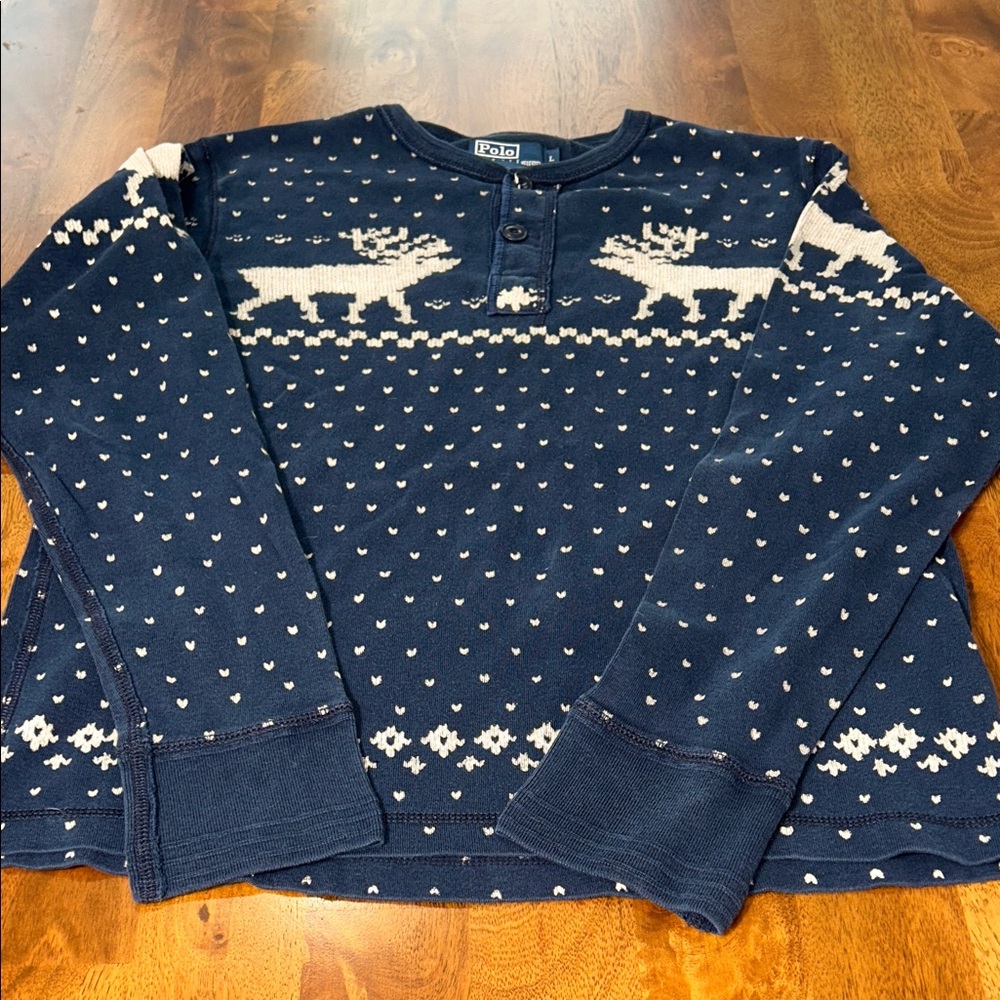Vintage Polo Ralph Lauren Blue Reindeer Crewneck Sweater - Picture 12 of 12